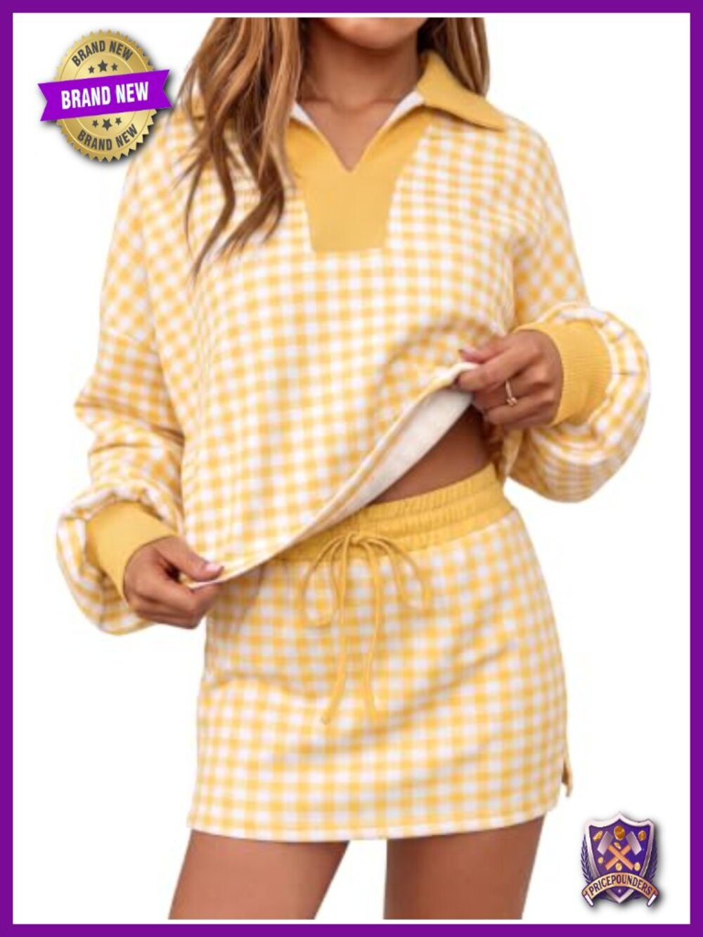 Womens Striped 2 Piece Sweatshirt Skort Set Loose Lounge Workout
